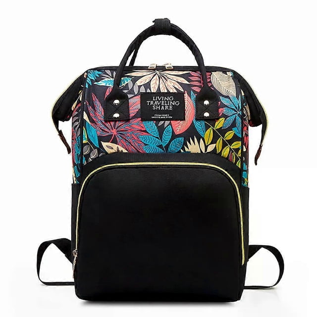 Baby Diaper Bag Mommy Backpack, navy blue flowers(black)