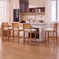 thumbnail image 3 of 28" Solid Wood Rattan Bar Stools Set of 2, Cane Woven Back Counter Height Stools with Linen Upholstered Cushion for Kitchen Island, Dining Room, Beige, 3 of 11