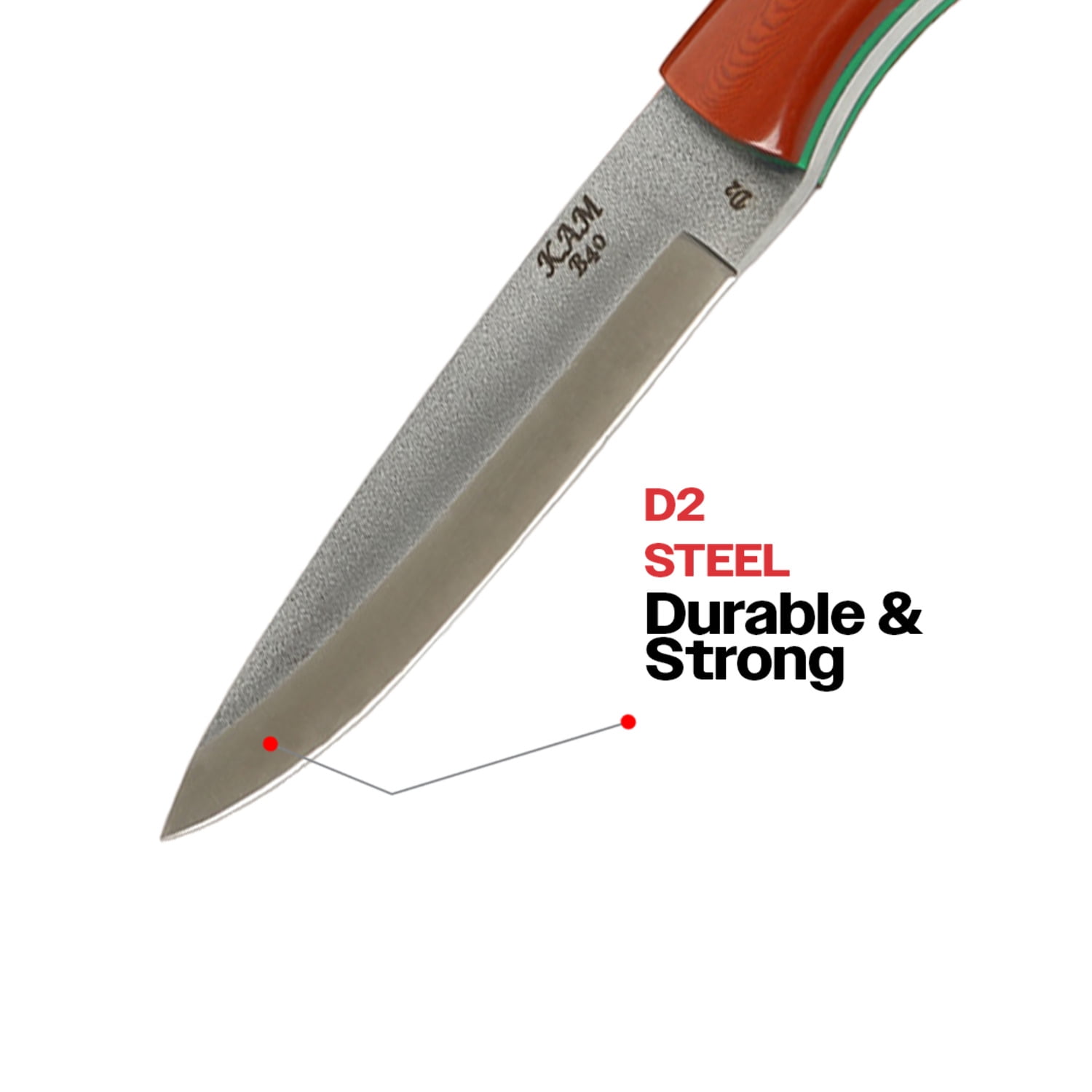 Kam Knife - B40 D2 Steel Red and Brown Handle Fixed Blade