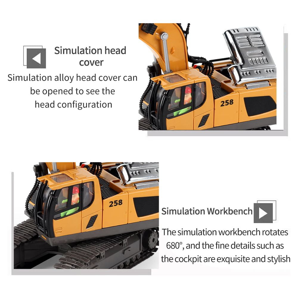 Ficcug Remote Control Excavator 11 Channel Rechargeable RC Truck Construction Tractor Car Toys with Alloy Shovel  / Lights / Sounds,Toy Gift for 3-5 4-7 8-12 Boys Girls Kids