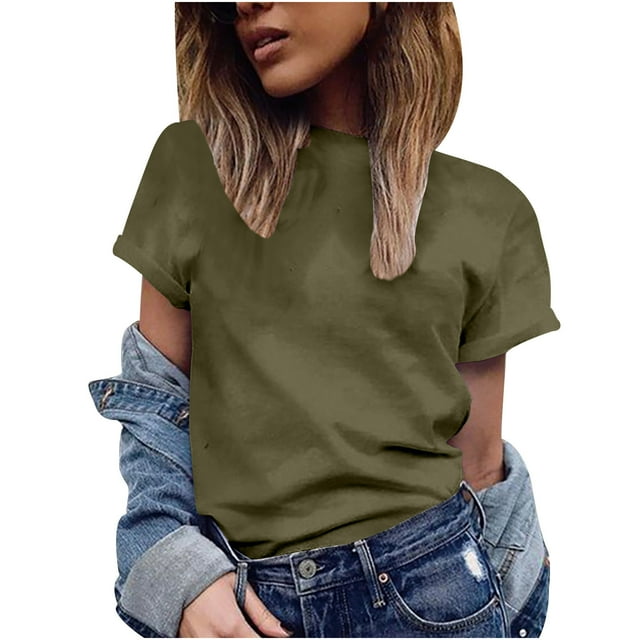 Hauts pour Dames Manches Courtes Mode Décontractée Femmes Manches Courtes Uni Col Rond Hauts T-Shirt pour Dames T-Shirt