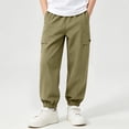 thumbnail image 5 of BLVB Boys Fleece Lined Warm Joggers Pants Elastic Waisted Thermal Winter Water Resistant Hiking Cargo Pants(Army Green,9-10 Years), 5 of 9