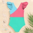 thumbnail image 5 of YTCAMLO Little Girls One Piece Swimsuits Summer Fashion Color Block Patchwork V Neck Ruffle Sleeve Bathing Suits Quick Dry Beach Swimwear, Green 15-16 Years, 5 of 8