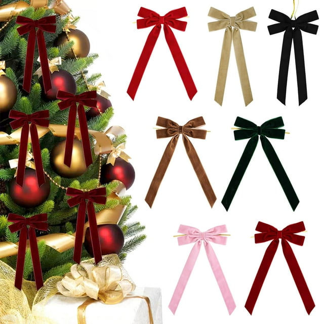 Interior Decoration 12Pcs Velvet Christmas Bows for Tree Wreath Gift Wrapping Crafts Party Decorations 13x26cm Black Rkxzt