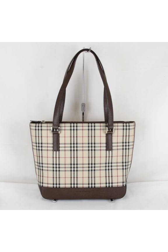 Pre-Owned BURBERRY Nova Check Handbag, Leather/Canvas, Brown, Women's