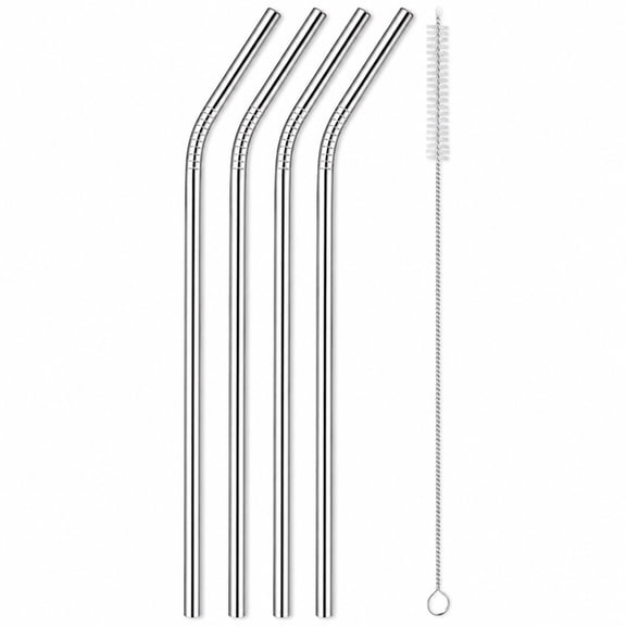 Handy Housewares 4-Piece Reusable Stainless Steel Drink Straws with Cleaning Brush