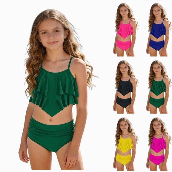 Splozh Girls Tankini with Shorts Two Piece Swimsuit, Cute Bathing Suits for Teen Tween Girls Summer Wear Yellow,14-15 Years