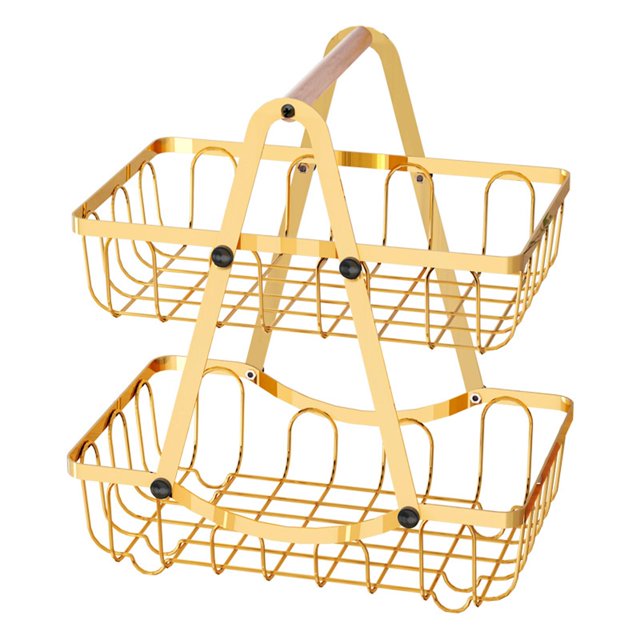 Luzkey Kitchen Fruit Basket Organizer Decorative Detachable Metal 2 Tier Spice Rack Vegetable Basket for Tabletop Pantry Living Room Gold