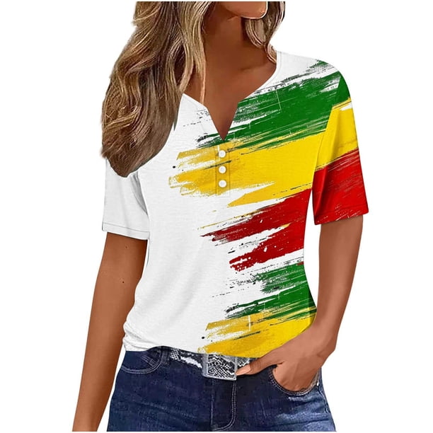 Blusas de Verano de las Mujeres Casual Gradiente Manga Corta V-Cuello Superior, Ligera Imitación de Tela de Estante para la Primavera Y el Verano Diario Y de Fiesta