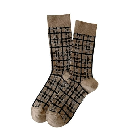 

Yinguo Women Autumn And Winter Coffee Color Plaid Leopard Stripe Warm Socks