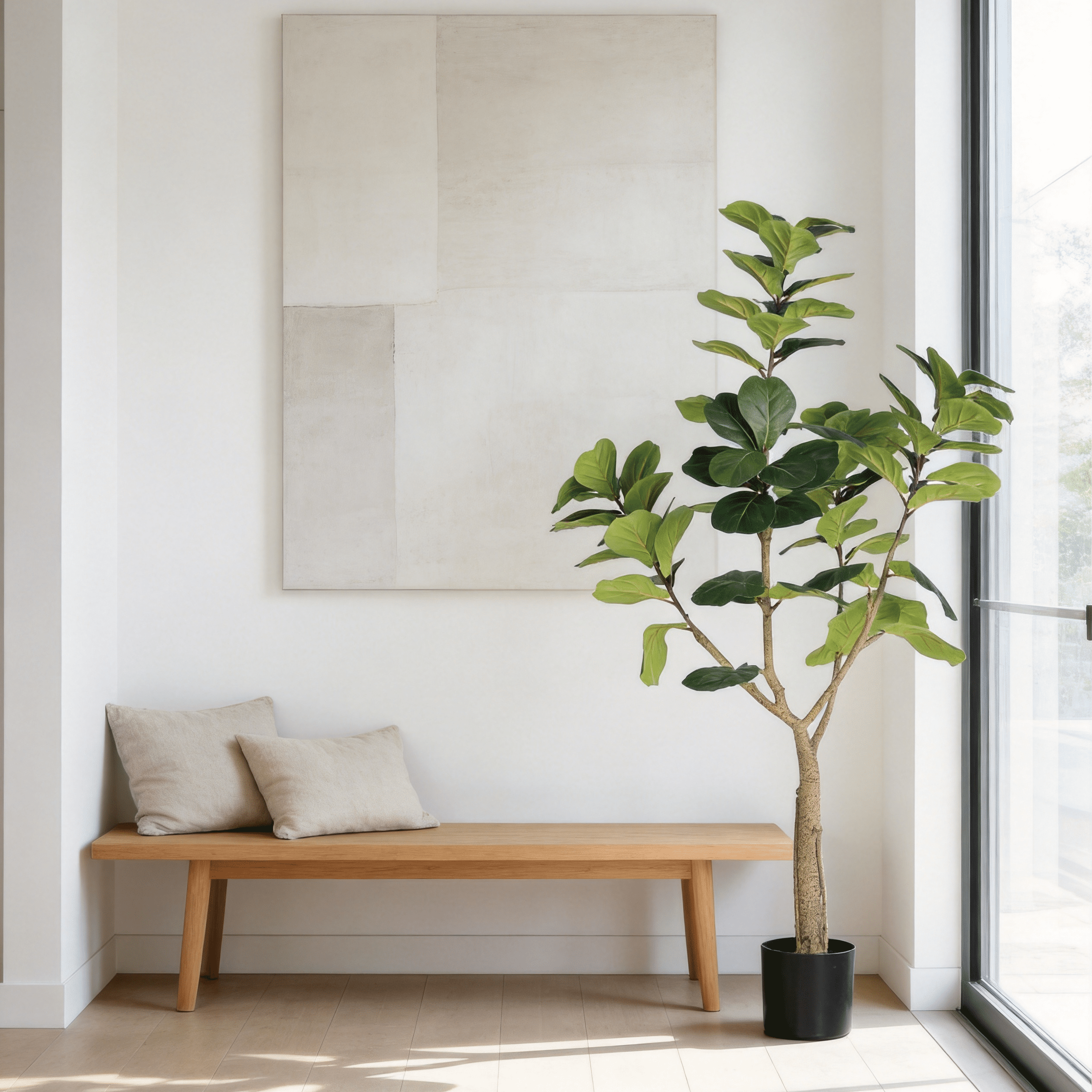 6FT Artificial Fiddle Leaf Fig Tree with White Planter Pot,Leaves Lifelike Fake Indoor Plant for Home Office Living Room Decoration