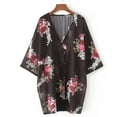 thumbnail image 4 of Kimono Rétro à Long Châle Floral pour Femmes Grande Taille, Cardigan à Manches 3/4, Manteau de Plage, 4 of 7
