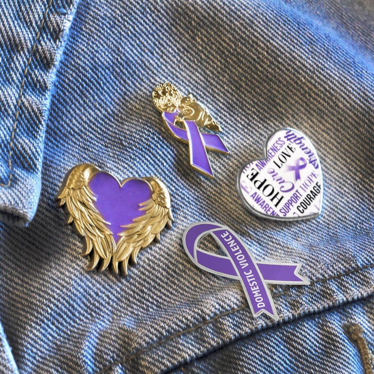 Taiyin 24/48 Pcs Domestic Violence Awareness Pin Purple Awareness Ribbon Pin Alzheimers Purple Ribbon Butterfly Pins(24 Pieces