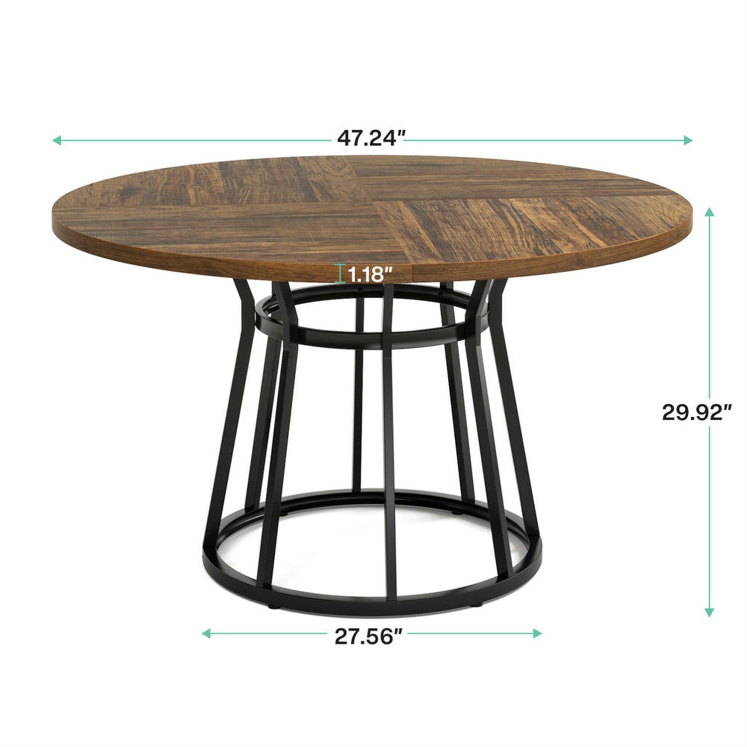 Demi Bonn 47" Modern Round Dining Table for 4 People, Kitchen Dinner Table with Metal Base for Dining Room, Home, Living Room Furniture, Brown