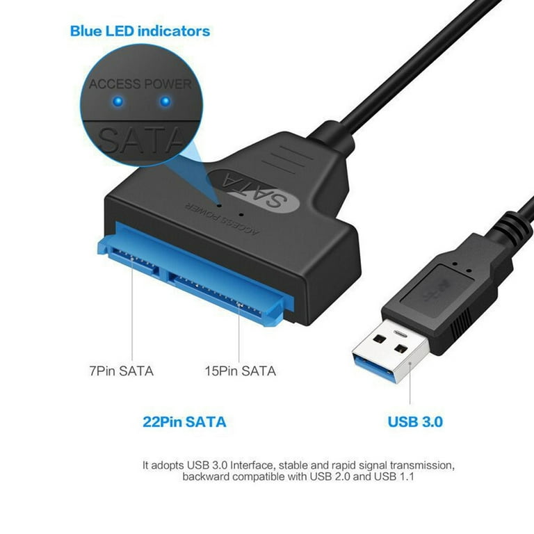 Entreprenør hav det sjovt moden USB 3.0 to SATA III Hard Drive Adapter Cable with Led Light Computer Hard  Driver Connection Cable for 2.5in SSD & HDD - Walmart.com