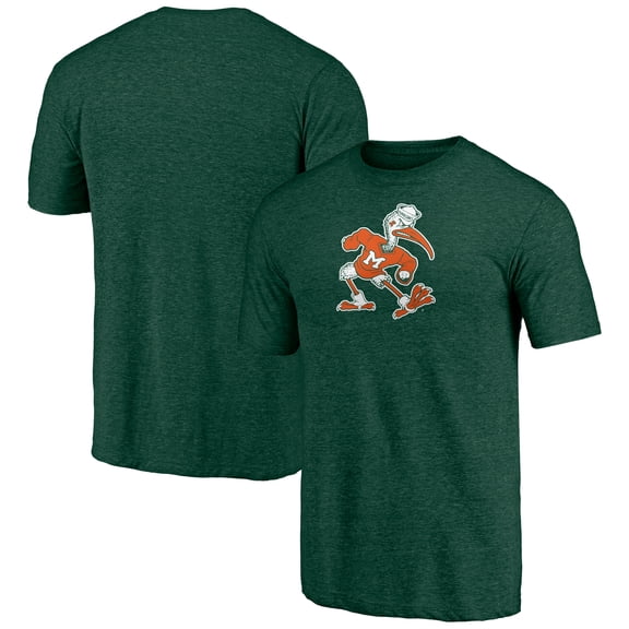 Men's Green Miami Hurricanes Vintage Primary Logo Tri-Blend T-Shirt