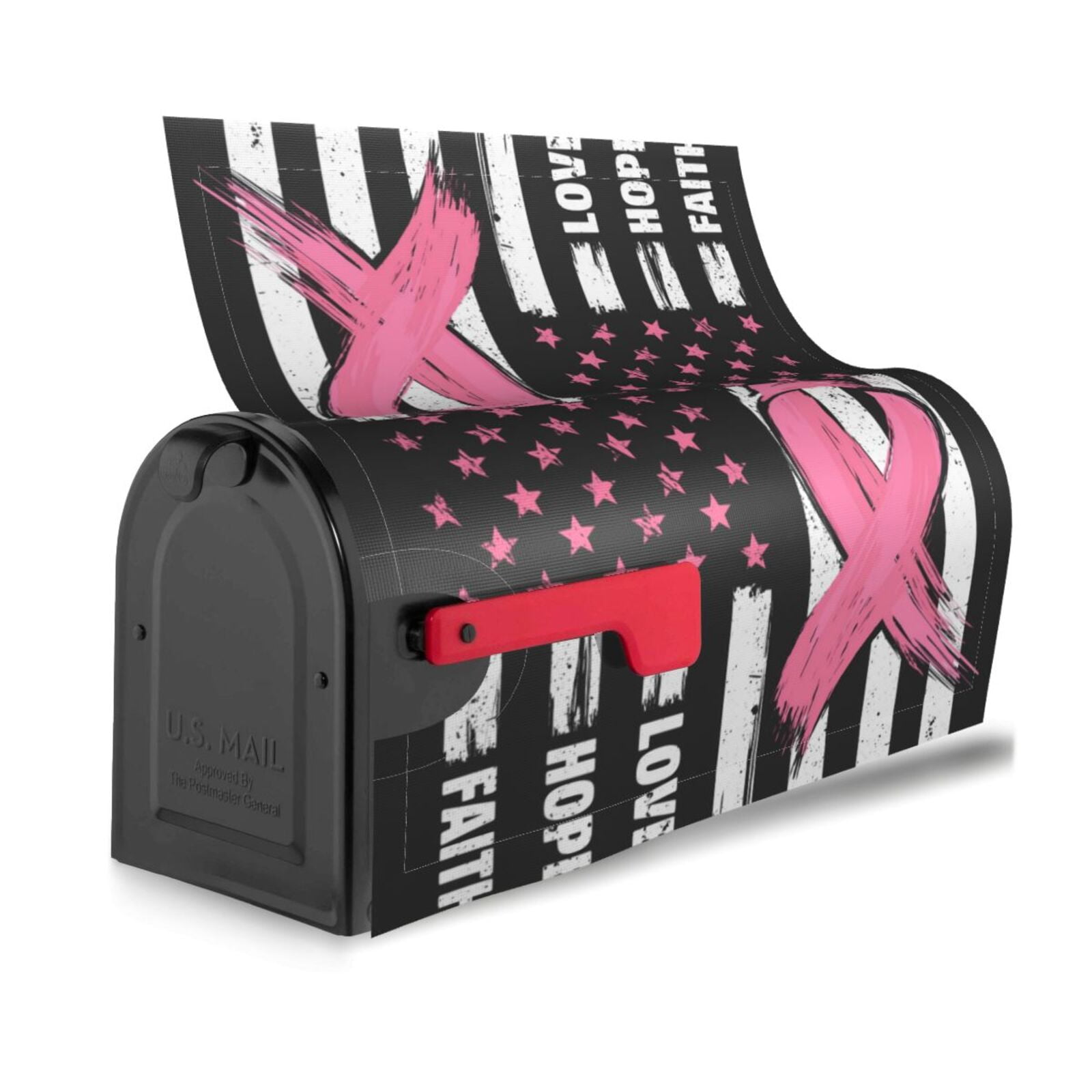 Vsdgher Ribbon Breast Cancer Awareness Mailbox Cover Magnetic Mailbox Wraps Post Letter Box Cover for Garden Yard Home Decor 2 Sizes-25.5x21 in
