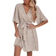 thumbnail image 1 of B91xZ Robes d'Anniversaire pour Femmes Robe Col Rond Manches Courtes Robe Pull avec Poches, Kaki TG, 1 of 5