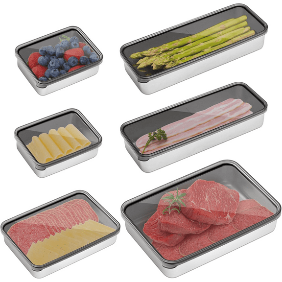 6pcs Meal Prep Containers 304 Stainless Steel Food Storage Containers with Lids Airtight Deli Meat Container for Refrigerator