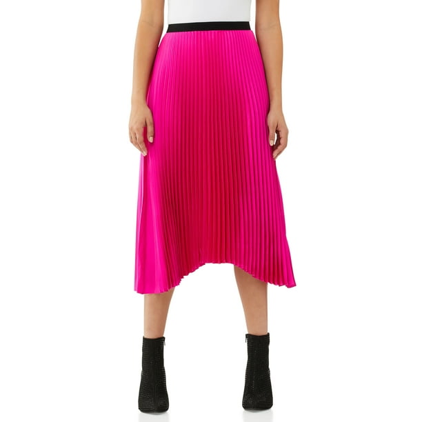 scoop women's pleated matte satin midi skirt