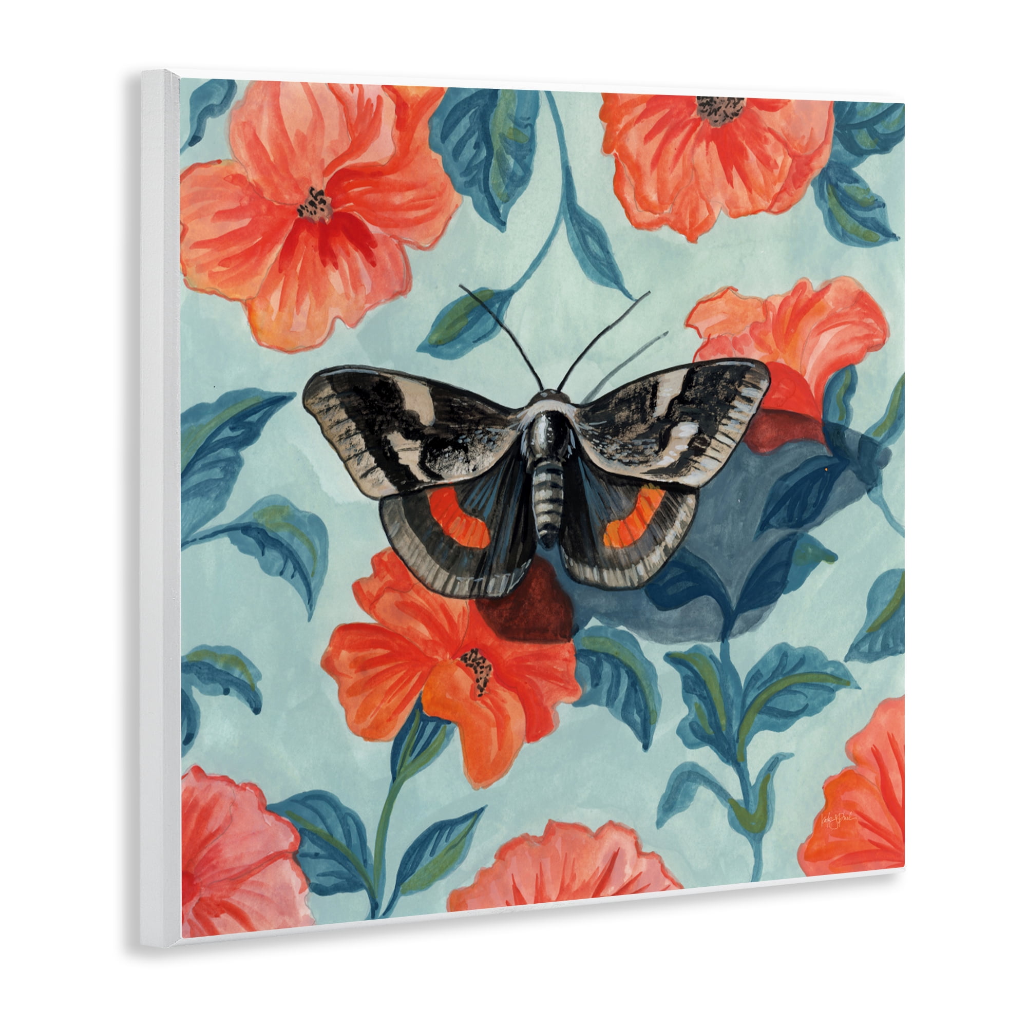 Stupell Industries Academia Moth On Floral Wall Plaque Art, design by Kate Jarvik Birch