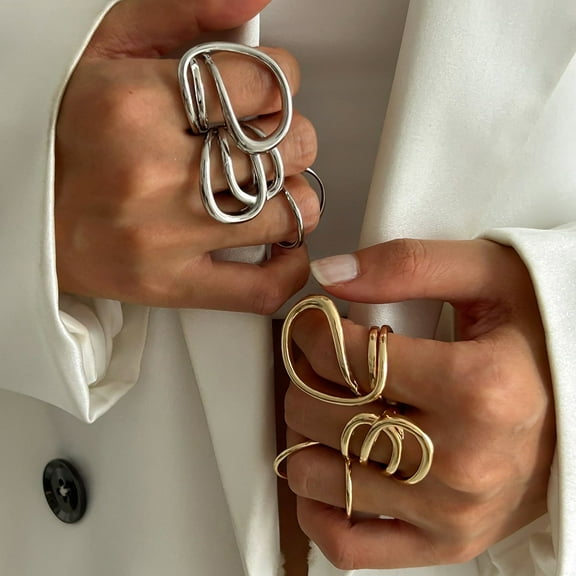 Yoyauz Women's Thick Gold Rings 18K Gold Plated Ring Set Thick Dome Rings Adjustable（3PCS)