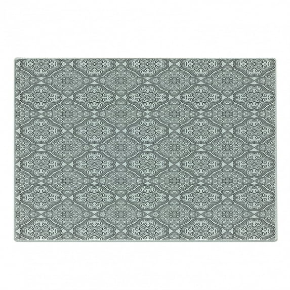 Victorian Cutting Board, Vintage Monochrome Style Damask Themed Tile Ornamental Design on Repetition, Decorative Tempered Glass Cutting and Serving Board, in 3 Sizes, by Ambesonne