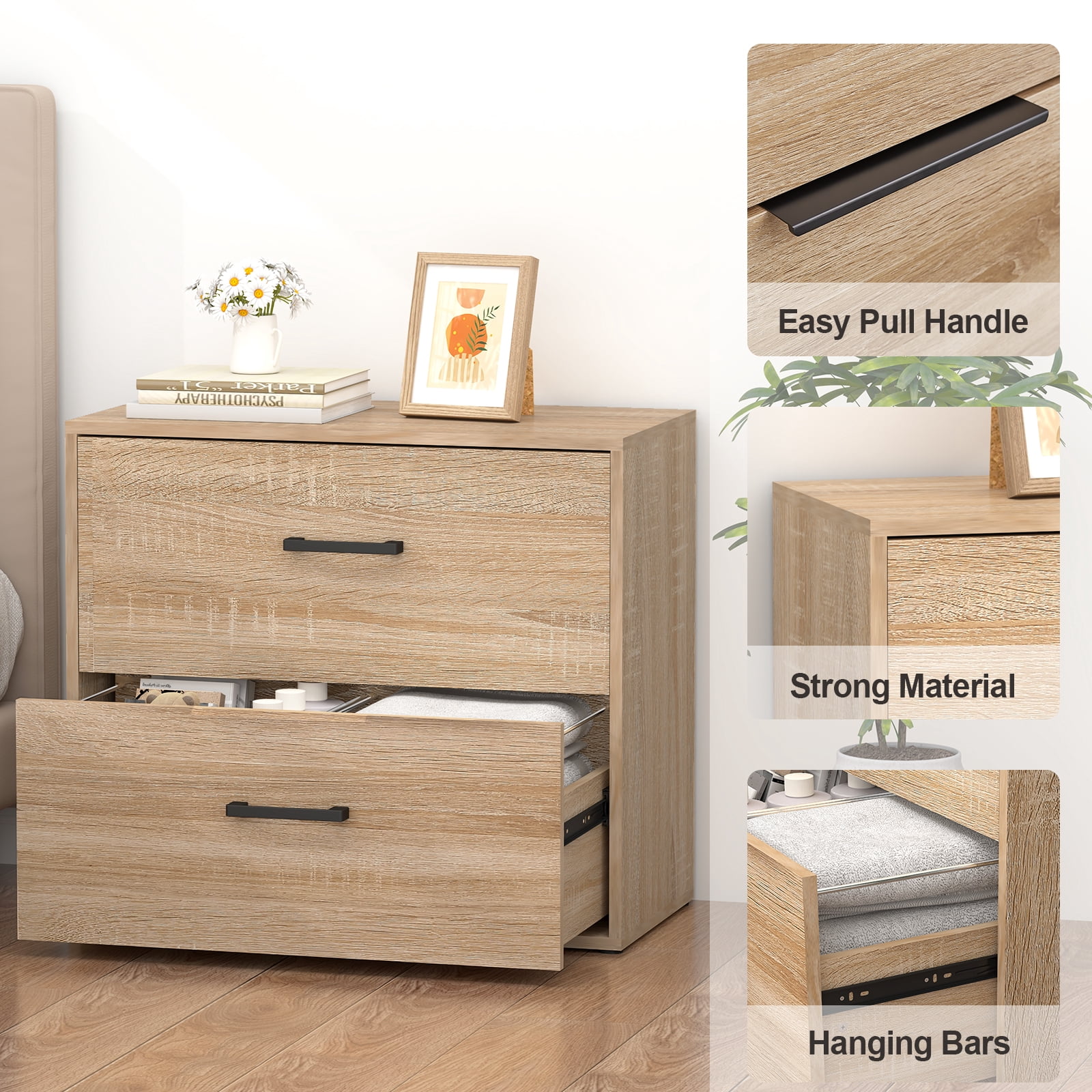 Marcree 2 Drawer Lateral File Cabinets, Office File Cabinet for Home Office, Wooden Filing Cabinets for Hanging Files/Letter, Oak