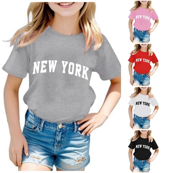 WhouRiu Girls Fashion Letter Graphic Tees Kids Short Sleeve Crew Neck Tshirt Comfortable Cute Casual Summer T Shirts,2-3 Years