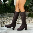 thumbnail image 6 of YLYL Women's Suede Knee High Boot Lace up Chunky Heel Winter Combat Riding Military Boots, 6 of 8