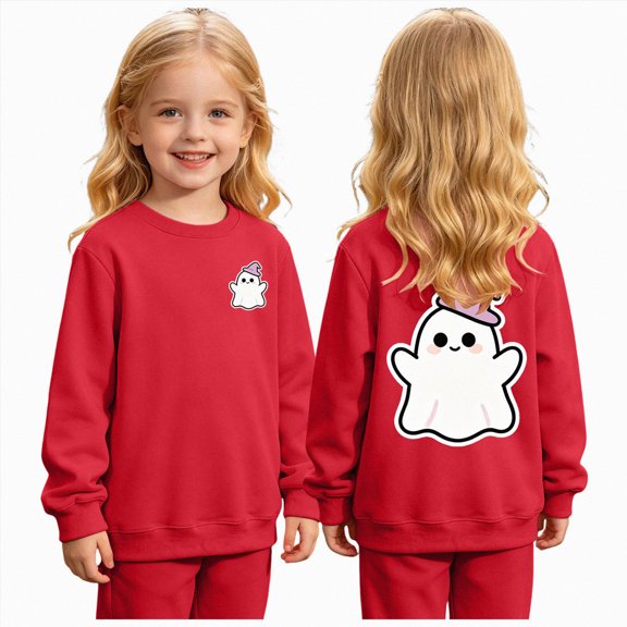 Leey-World Kids Halloween Sweatshirt Ghost Cute Crewneck Kids Tops Girls Halloween Shirt Long Sleeve Festival Pullover Sweatshirt