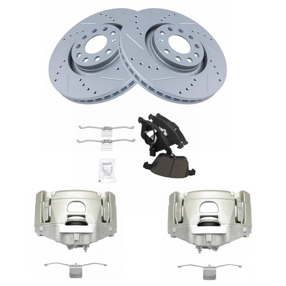 TRQ Front Performance Brake Pad & Rotor Kit Brake Caliper Brake Pads Brake Rotors Set Ceramic Fits Select 2005-2008 Audi A4 A4 Quattro