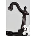 thumbnail image 3 of Kingston Brass KS2445PXBS Heritage Double-Handle Wall-Mount Bridge Kitchen Faucet with Brass Sprayer, Oil Rubbed Bronze, 3 of 7