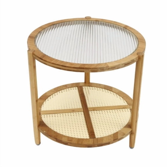 TFCFL Round Coffee Table Living Room Bedroom Side Table 2 Tier Indoor End Table Free Standing