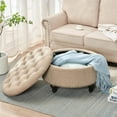 thumbnail image 4 of Nathaniel Home, 30" Round Storage Ottoman Footstool with Removable Lid, Button Tufted Ottoman Coffee Table with Legs, Large Ottoman with Storage for Bedroom, Light Brown, 4 of 7