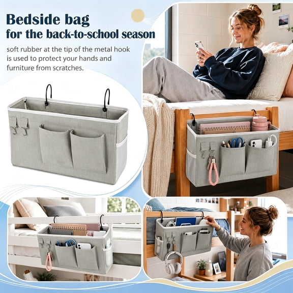 Bedside Hanging Storage Organizer, Multi Pocket Bed Caddy for School Supplies Bedroom Accessories Storage