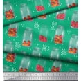 thumbnail image 2 of Soimoi Green Cotton Jersey Fabric Bottle Vase & Strawberry Fruits Print Fabric by the Yard 58 Inch Wide, 2 of 3
