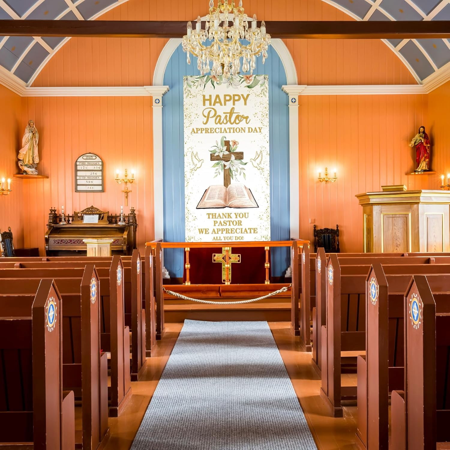 Aperturee Fotohintergrund 'Thank You Pastor' – 1,5 X 1 M, Mit Bibel & Kreuz-Motiv | Für Partys, Dekoration, Fotoshootings