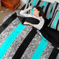 thumbnail image 5 of Homewish Geometric Stripe Twin Bedding, Glitter Sequin Bling Print Bedding Comforter Set, Cyan Black Gray, Black Reversible, 7 Pieces, 5 of 7