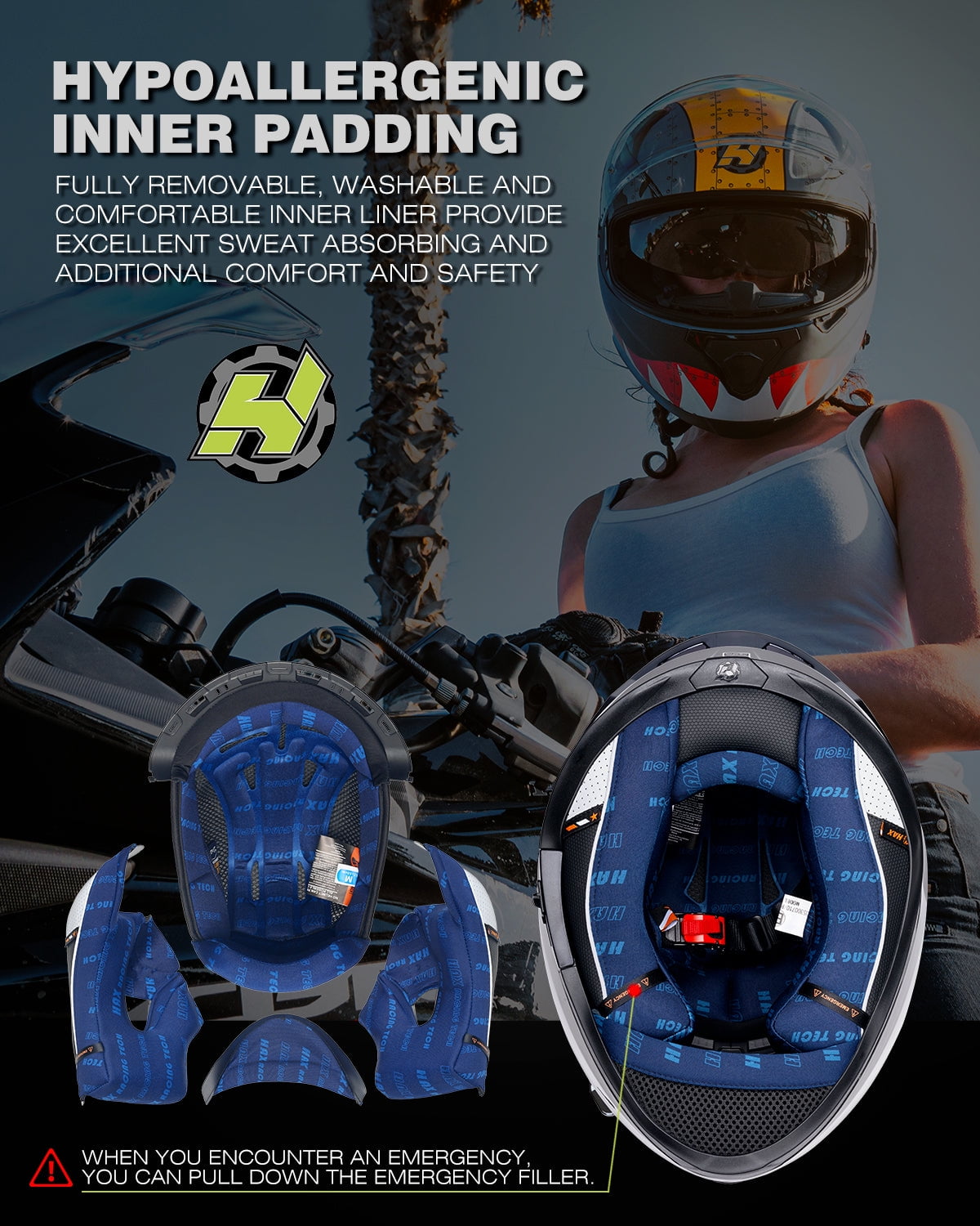  HAX Impulse - Casco de motocicleta de cara completa aprobado  por DOT y ECE, serie HAX Impulse que brilla en la oscuridad, doble ala  trasera, listo para pinlock, ligero y duradero