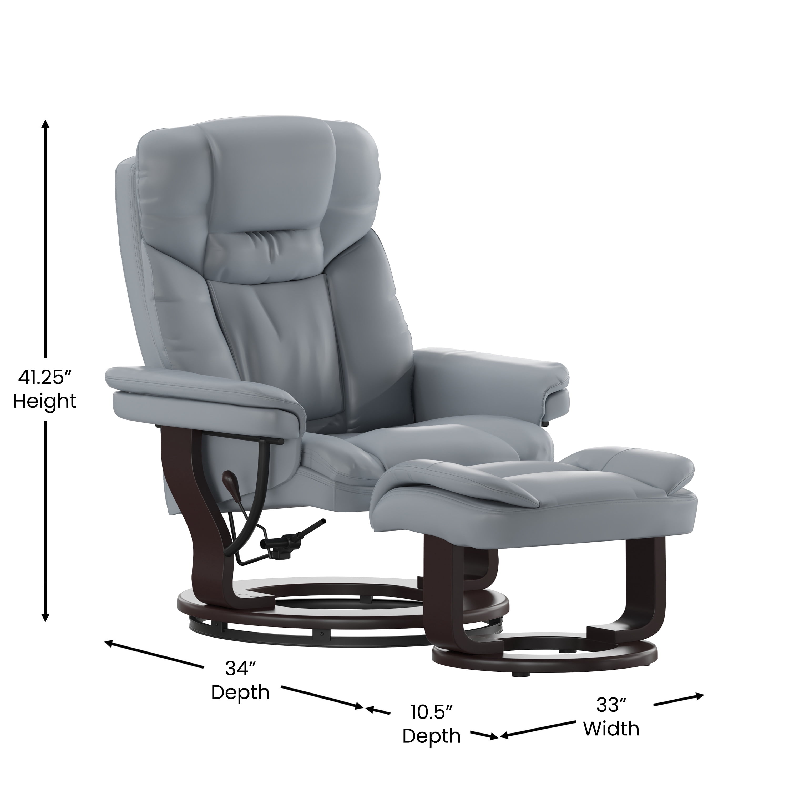 Emma + Oliver Recliner Chair with Ottoman | Gray Faux Leather Swivel Recliner Chair with Ottoman Footrest