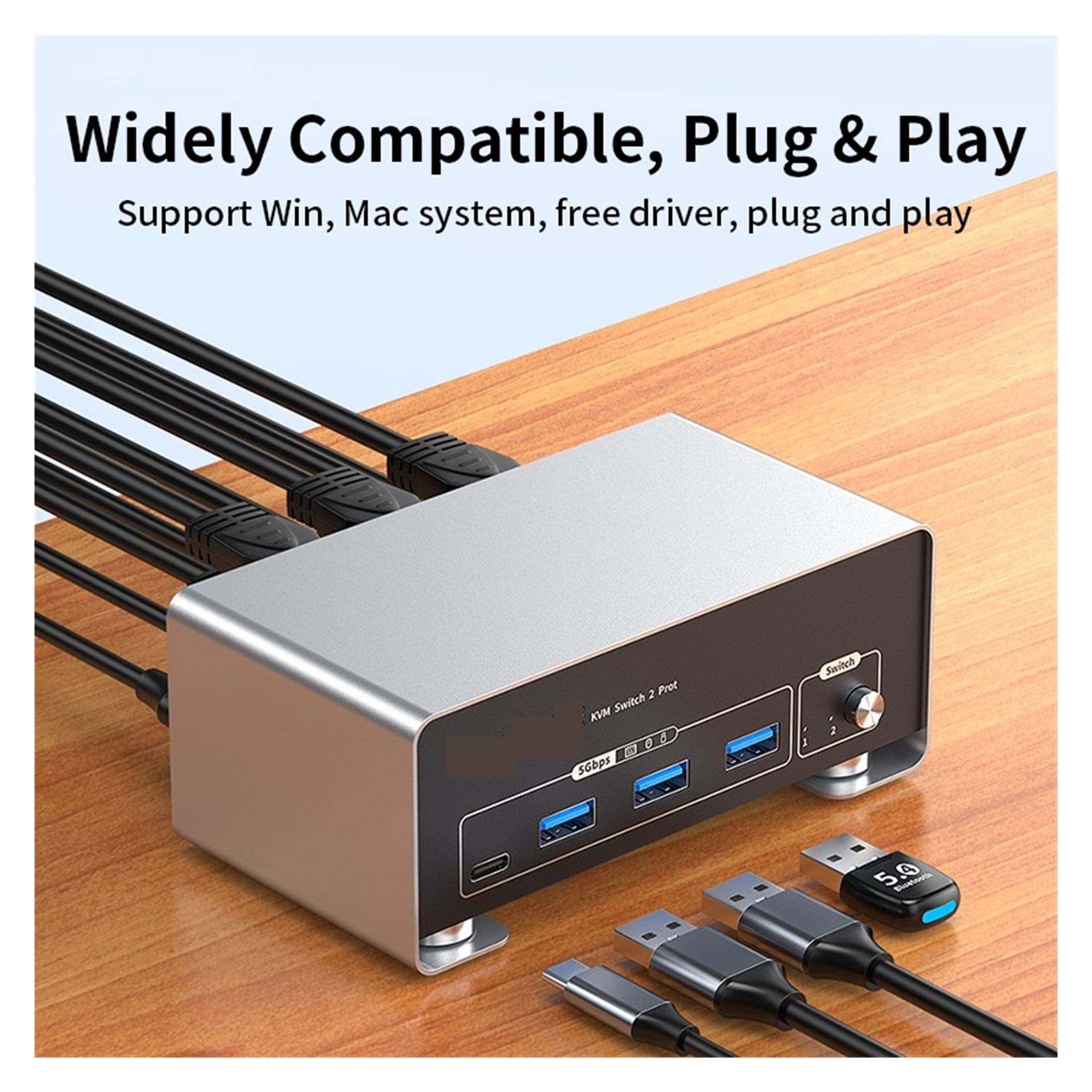 8K 60Hz KVM Switch Dual Monitor, DP & HD Video Port, USB 3.0 for 2 PC