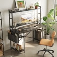 thumbnail image 2 of Huuger Computer Desk with Adjustable Shelves, 55 inch Gaming Desk with LED Lights & Power Outlets, Home Office Desk with Monitor Stand, Hooks & CPU Stand, Black, 2 of 11