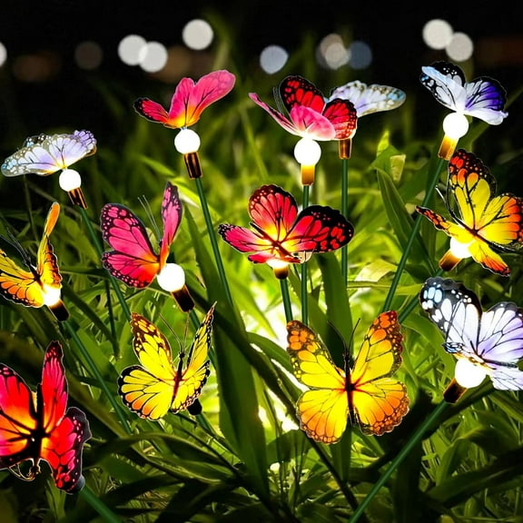 Qoosea Solar Garden Lights Swaying Butterfly Light, Solar Outdoor Lights, Yard Patio Pathway Decoration, High Flexibility Iron Wire & Realistic Butterflies (4 pack)