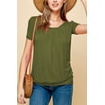 thumbnail image 4 of Made by Johnny Women's Scoop Neck Short Sleeve Pleated Front Blouse Tunic Top L OLIVE, 4 of 6
