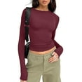 thumbnail image 5 of YDFCWXW 3 Pack Womens Long Sleeve Shirts Basic Tees Y2k Slim Fit T Shirt Crew Neck Trendy Casual Crop Top Wine, M, 5 of 7