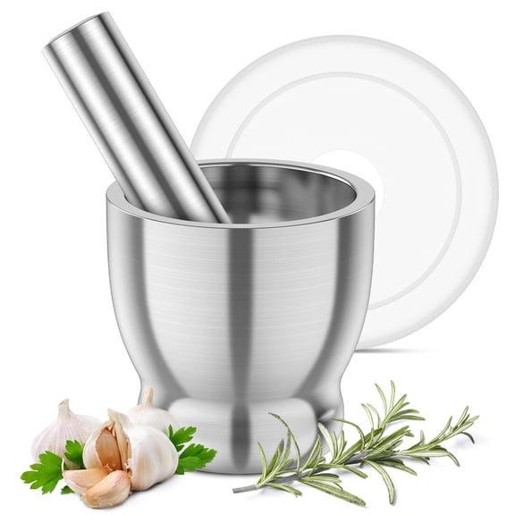 Stainless Steel Mortar and Pestle Set,Mortar and Pestle with Non-Slip Base for Spice Grinder, Herb Crusher, Pill Crusher, Pesto Maker for Kitchen, Easy to Clean (304)