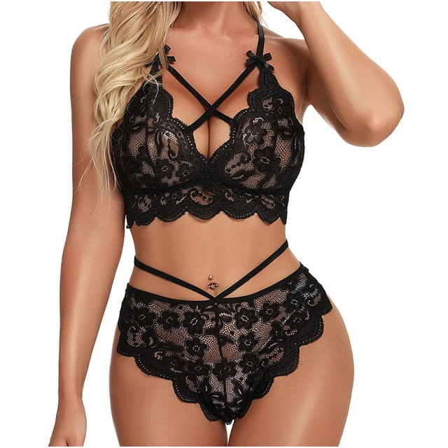 Señoras Linda Chica Sexy Sólido Lencería Encaje Floral Arco Profundo V Split Traje Fridja nalpqowj39284