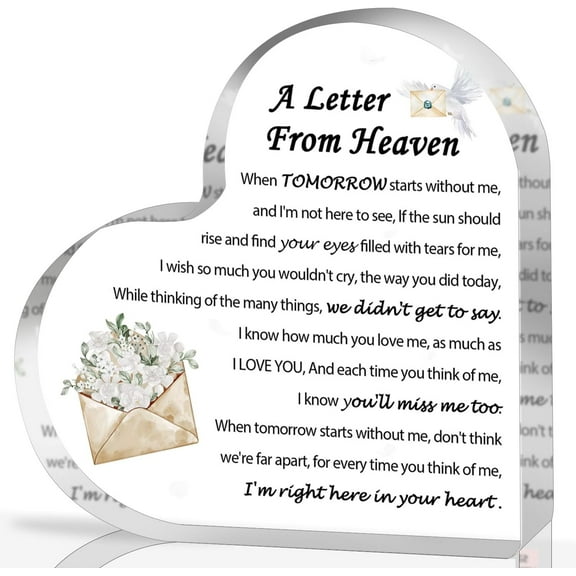 Sympathy Gifts - A Letter from Heaven- Memorial Gift for Loss of Mother Father Husband Son, Acrylic Heart Keepsake,Remembrance Sympathy Gifts 3.9 x 3.9 Inches Present（White Dove）