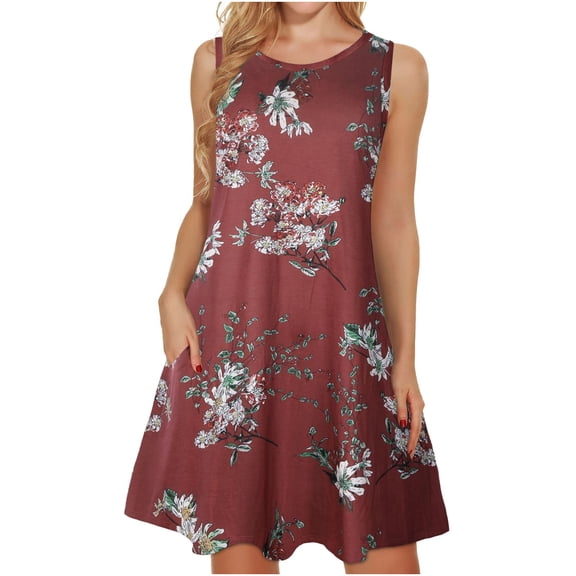 JGTDBPO Summer Dresses For Women Casual Loose Tank Dresses Sleeveless Beach Vacation Dress Swing T Shirt Sundress Cover Up Loose Dress With Pockets